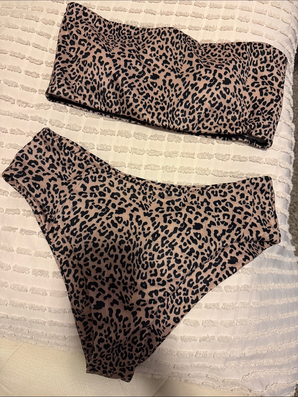 SHEIN Pink Taupe Leopard Print Bandeau Bikini Set